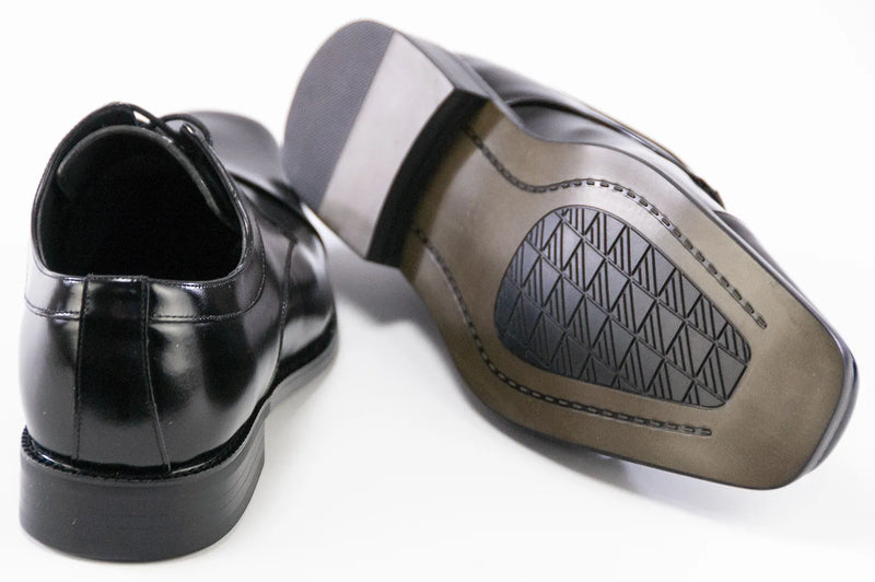 Black Leather Cap-toe Dress Lace-Ups