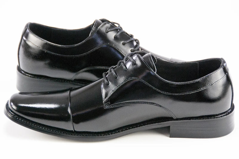 Black Leather Cap-toe Dress Lace-Ups