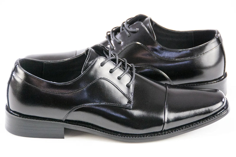 Black Leather Cap-toe Dress Lace-Ups