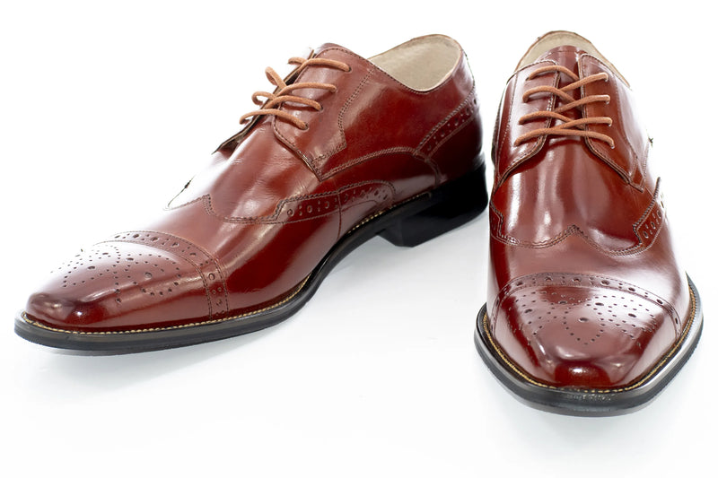 Cognac Leather Cap-Toe Medallion Lace-Up