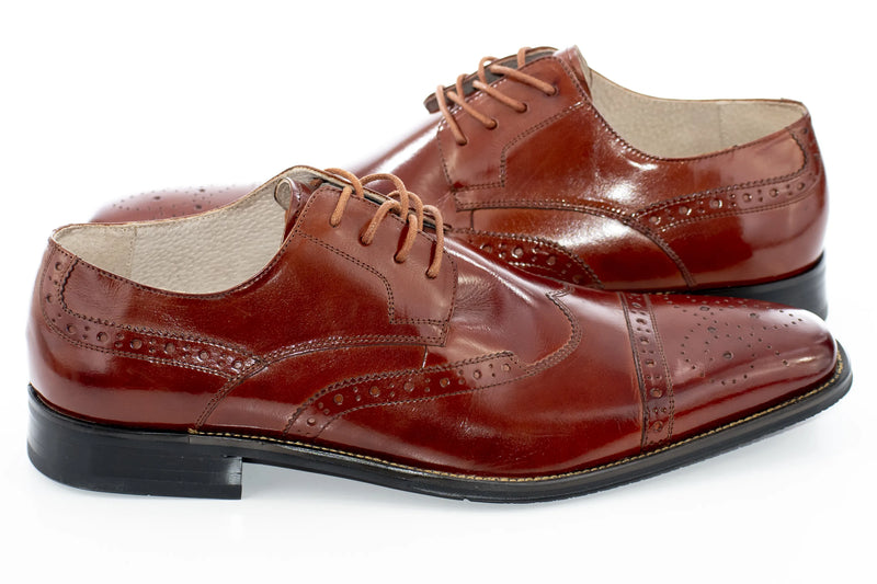 Cognac Leather Cap-Toe Medallion Lace-Up