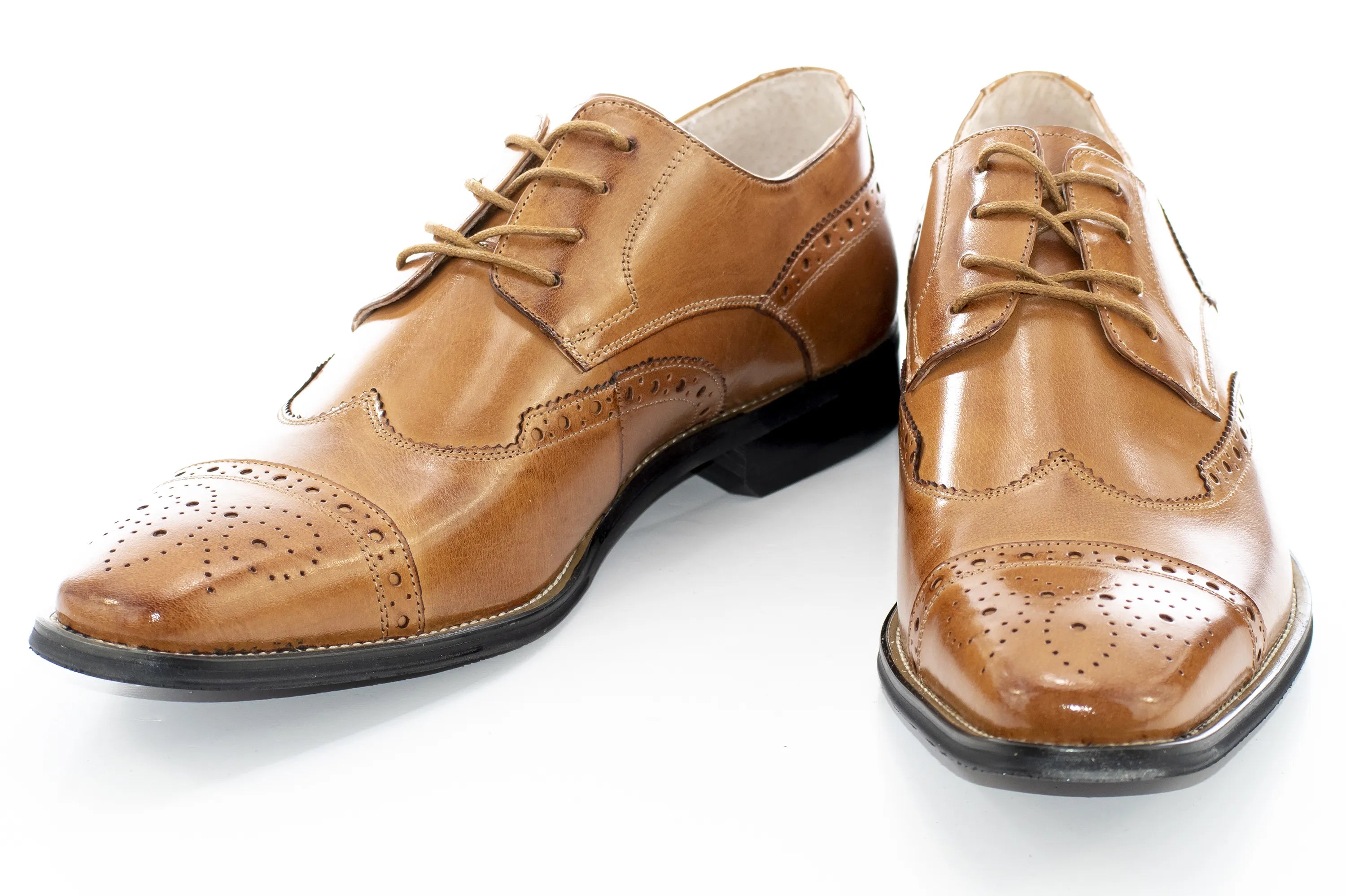 Tan Leather Cap-Toe Medallion Lace-Ups