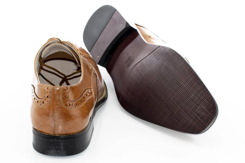 Tan Leather Cap-Toe Medallion Lace-Ups