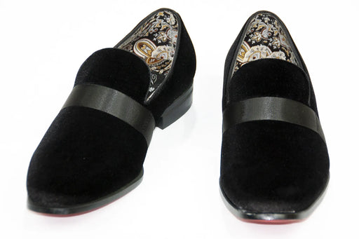 Black Velvet Smoking Loafer Front Strap
