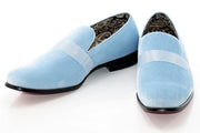 Light Blue Velvet Smoking Loafer Front Strap