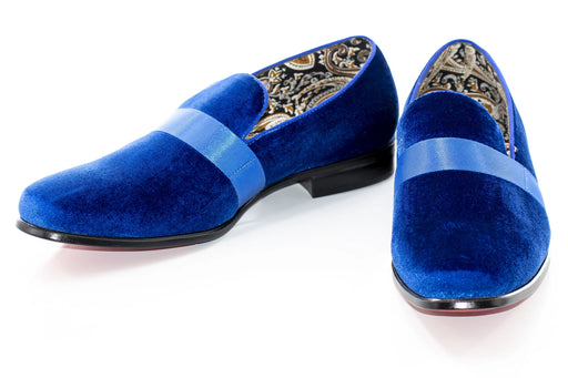Royal Blue Velvet Smoking Loafer Front Strap
