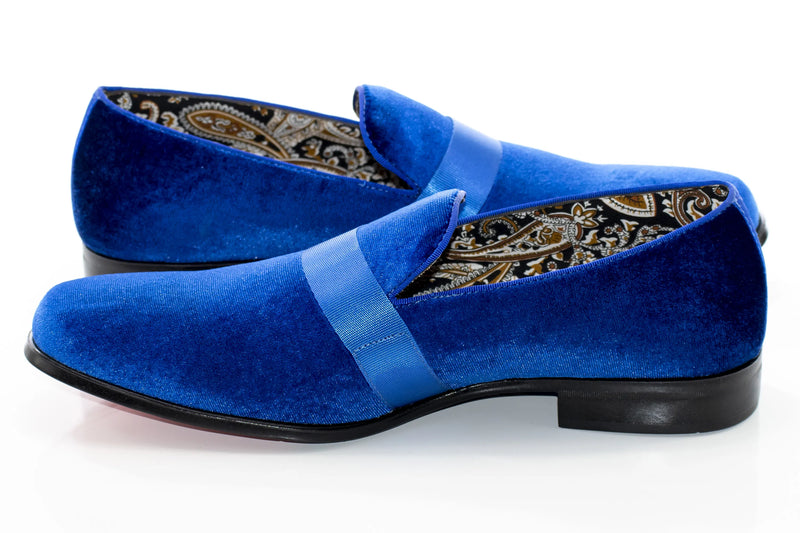 Royal Blue Velvet Smoking Loafer Side Lining