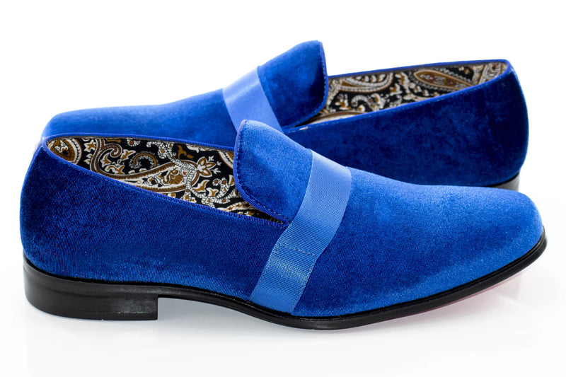 Royal Blue Velvet Smoking Loafer Side Lining