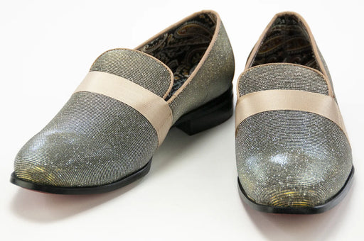 Gold Velvet Smoking Loafer Front Strap