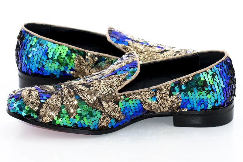 Peacock and Gold Sequined Dress Loafer