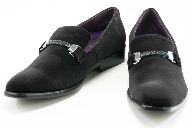 Black Velvet Smoking Loafer with Clasped Braided Strap
