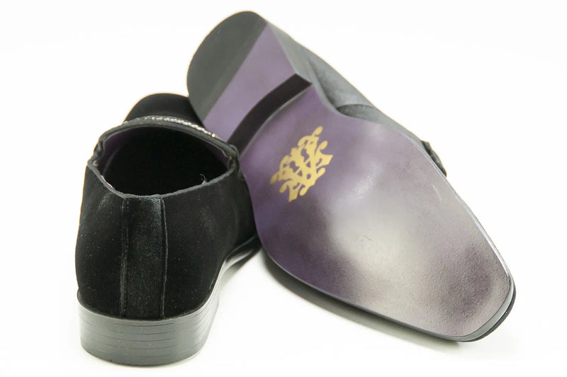 Black Velvet Smoking Loafer with Clasped Braided Strap