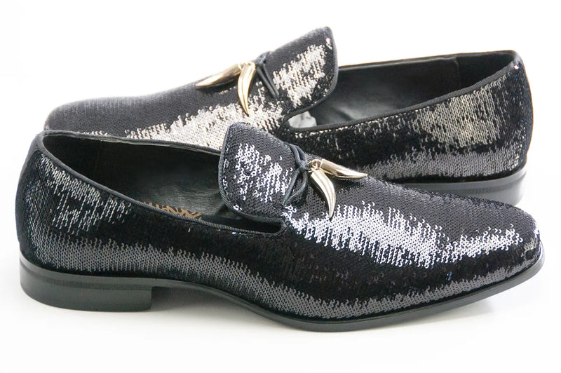 Sequined Dress Loafer with Horn Tassels