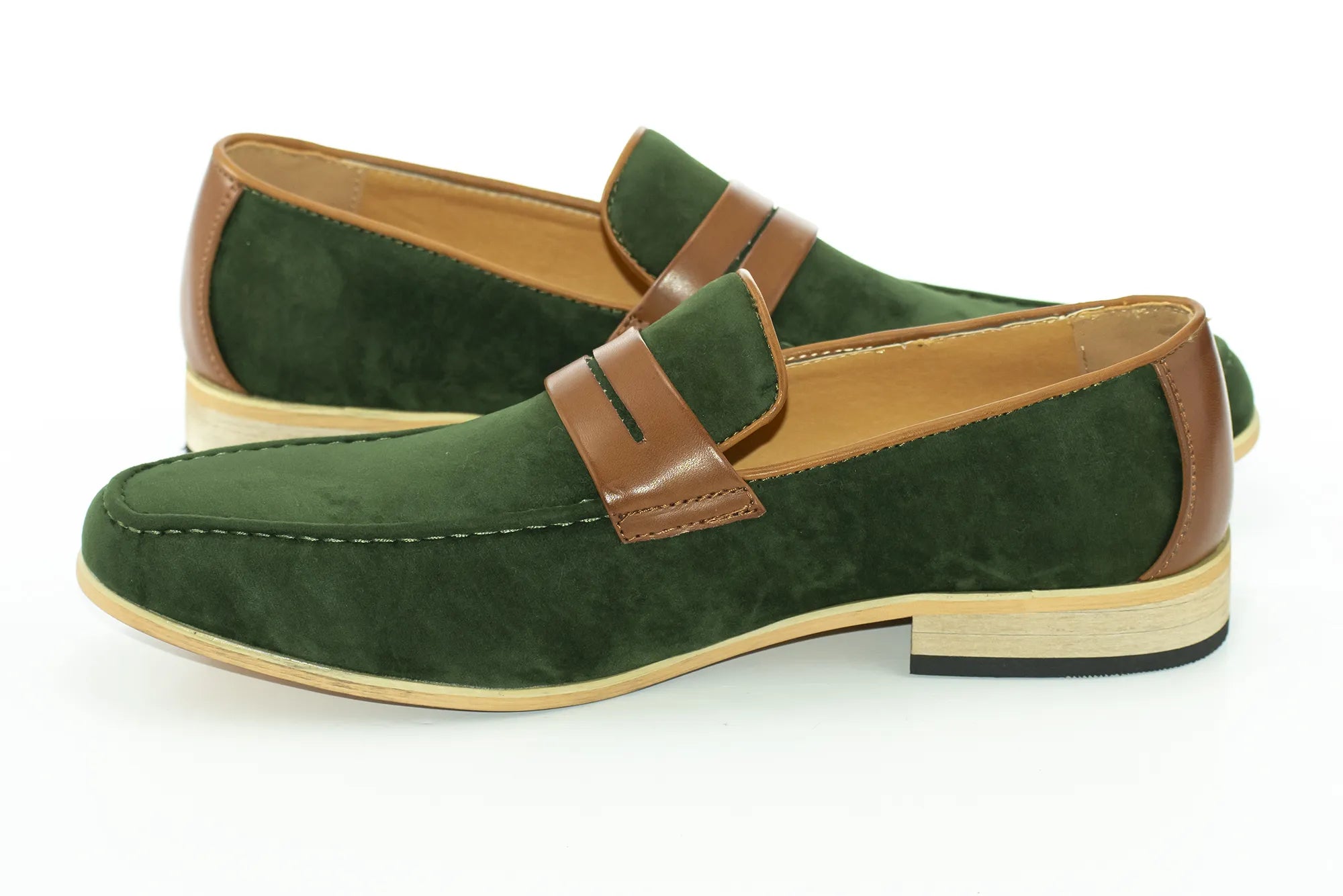 Olive Suede Leather Penny Loafers