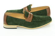 Olive Suede Leather Penny Loafers