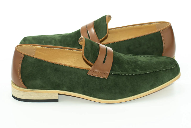 Olive Suede Leather Penny Loafers