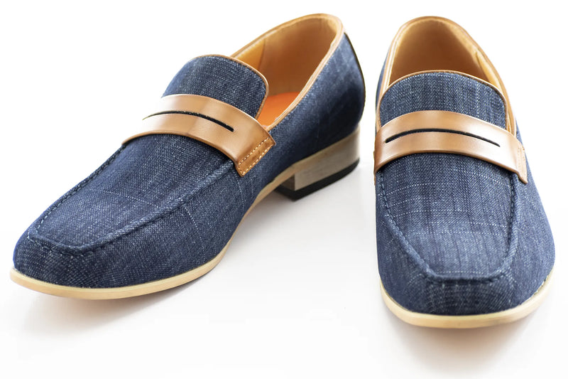 Denim Leather Penny Loafers