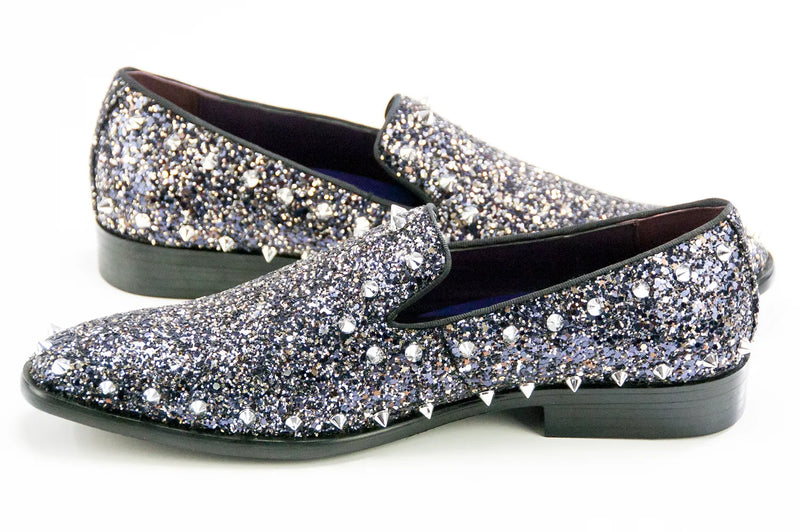 Black Glitter and Spiked Smoking Loafer