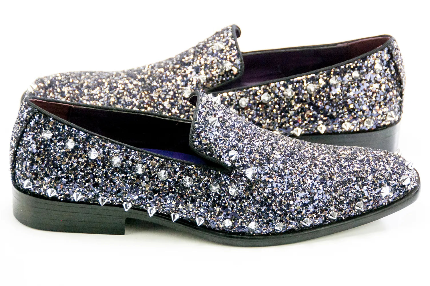 Black Glitter and Spiked Smoking Loafer