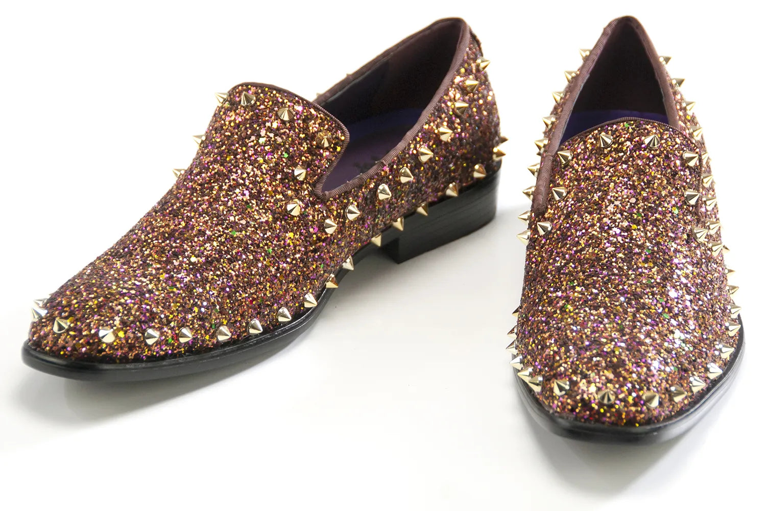 Bronze Glitter and Spiked Smoking Loafer
