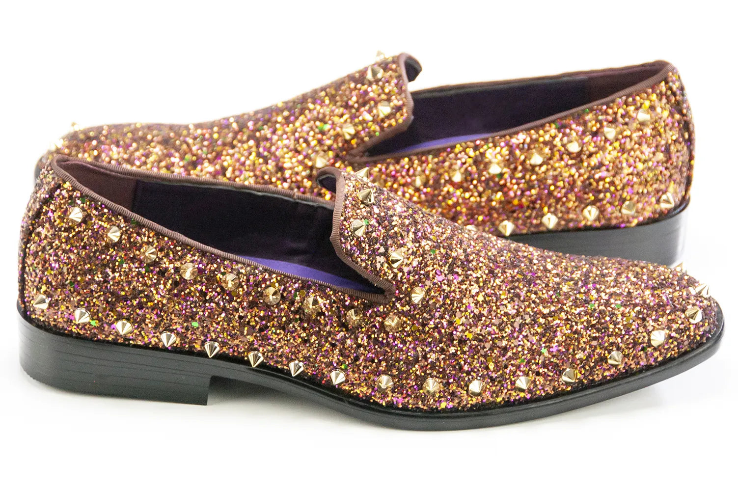 Bronze Glitter and Spiked Smoking Loafer