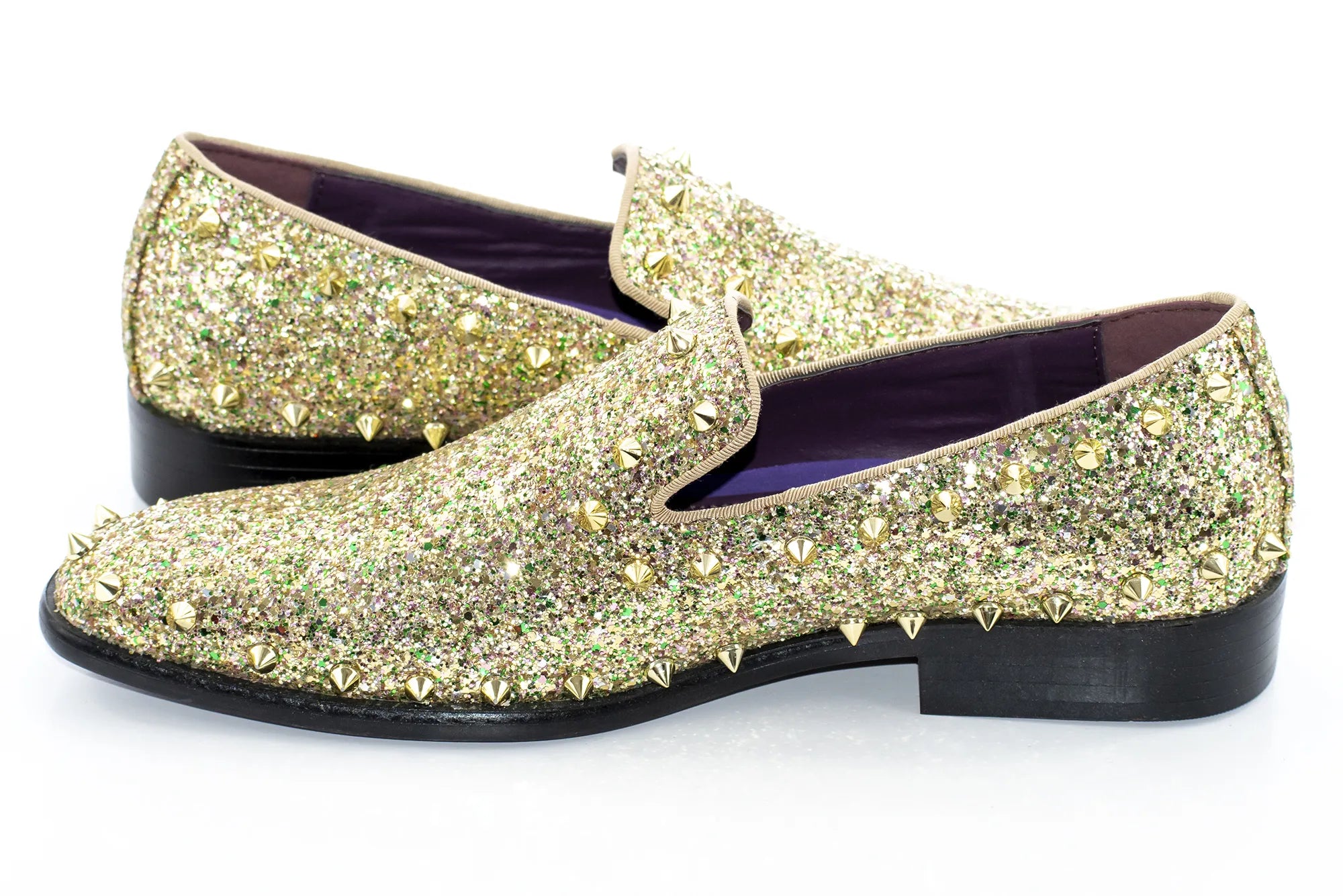 Gold Glitter and Spiked Smoking Loafer