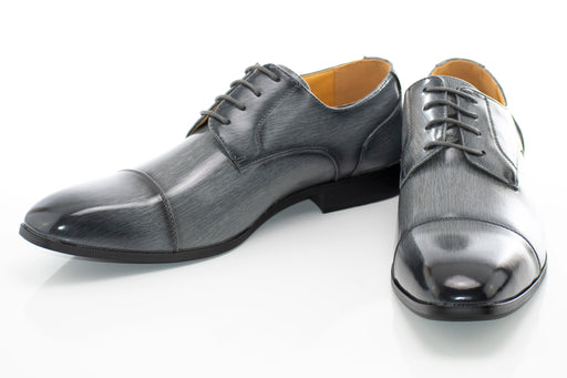 Men's Gray Leather Cap-Toe Derby Lace Dress Shoe - Vamp, Toe, Outsole