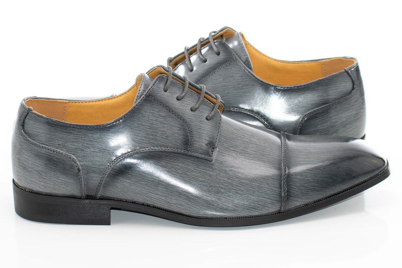 Men's Gray Leather Cap-Toe Derby Lace Dress Shoe - Quarter, Heel
