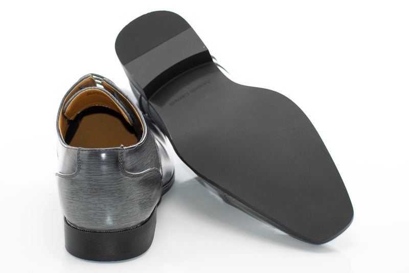 Men's Gray Leather Cap-Toe Derby Lace Dress Shoe - Rear, Sole