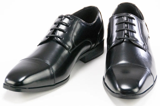 Men's Black Leather Cap-Toe Derby Lace Dress Shoe - Vamp, Toe, Outsole
