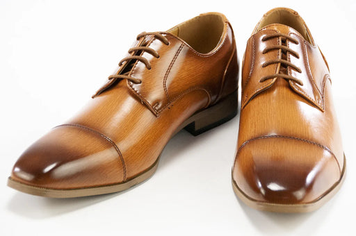 Men's Tan Leather Cap-Toe Derby Lace Dress Shoe - Vamp, Toe, Outsole