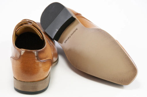 Men's Tan Leather Cap-Toe Derby Lace Dress Shoe - Rear, Sole