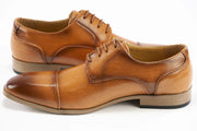 Men's Tan Leather Cap-Toe Derby Lace Dress Shoe - Quarter, Heel