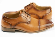 Men's Tan Leather Cap-Toe Derby Lace Dress Shoe - Quarter, Heel