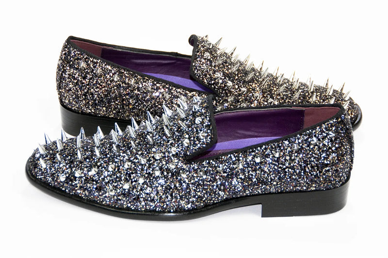 Black Spiked Glitter Smoking Loafer Side