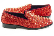 Chili Red Spiked Glitter Smoking Loafer Side