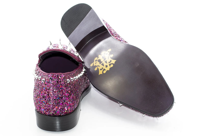 Fuchsia Spiked Glitter Smoking Loafer Sole