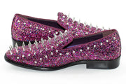 Fuchsia Spiked Glitter Smoking Loafer Side