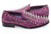 Fuchsia Spiked Glitter Smoking Loafer Side