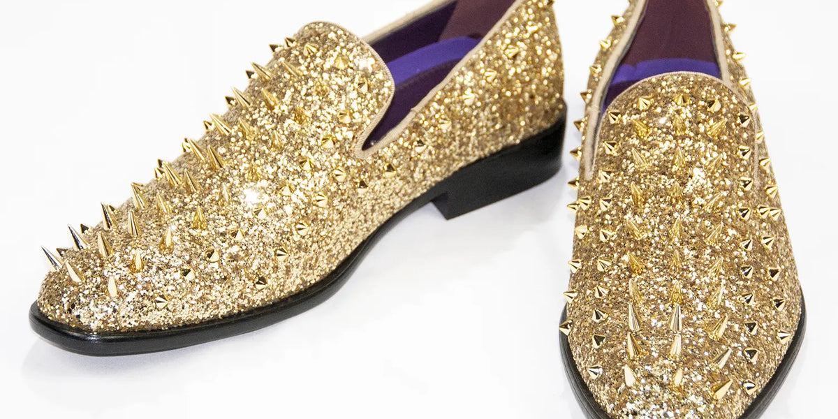Gold Spiked Glitter Smoking Loafer — DOLCE VESTA display picture 2