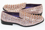 Rose Gold Spiked Glitter Smoking Loafer Side