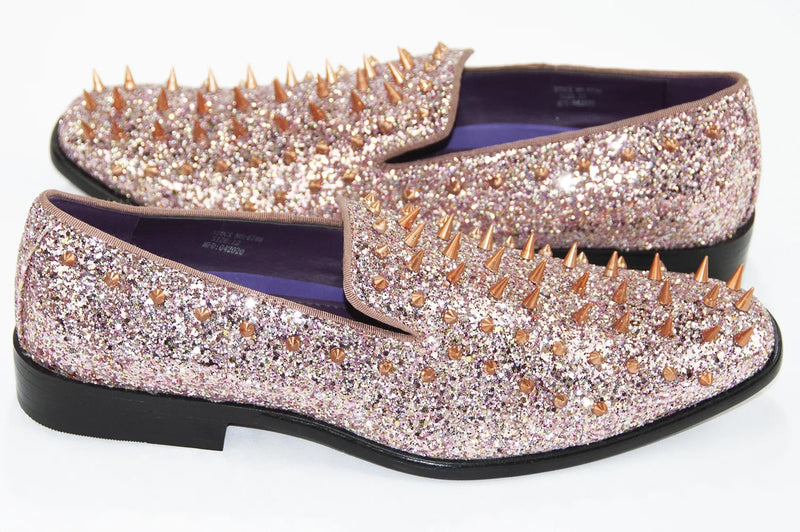 Rose Gold Spiked Glitter Smoking Loafer Side