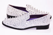 Silver Spiked Glitter Smoking Loafer Side