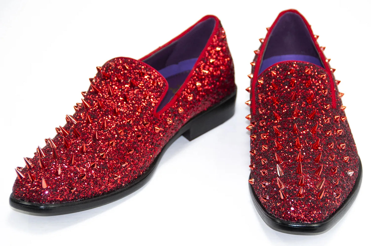 fitted lace wedding dress Red Spiked Glitter Smoking Loafer 8 / Red