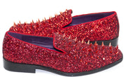 Red Spiked Glitter Smoking Loafer Side