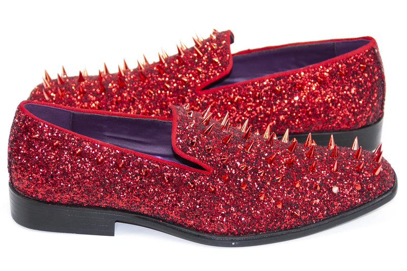 Red Spiked Glitter Smoking Loafer Side