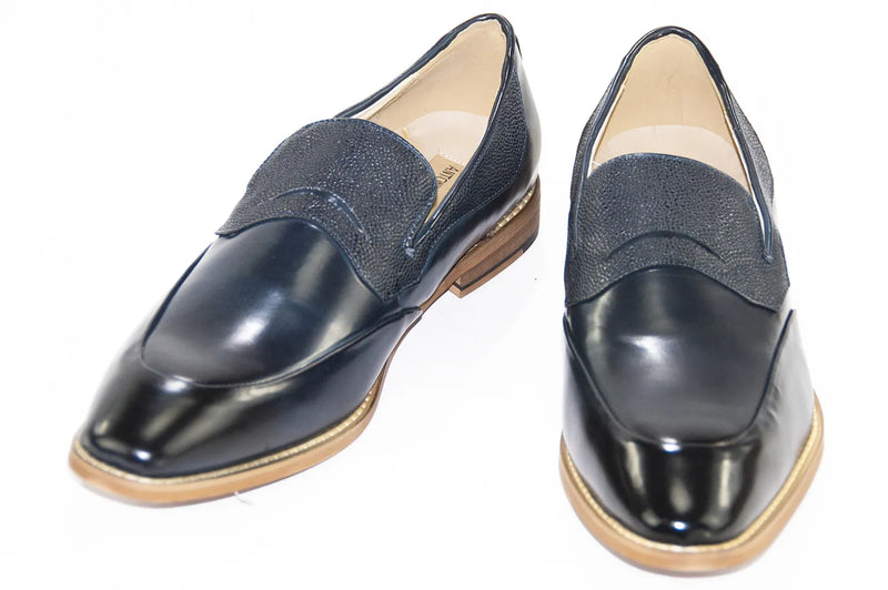 Navy Leather Slip-On Penny Loafer
