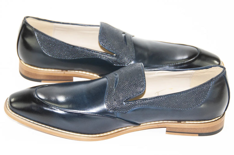 Navy Leather Slip-On Penny Loafer