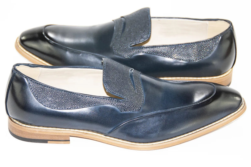 Navy Leather Slip-On Penny Loafer