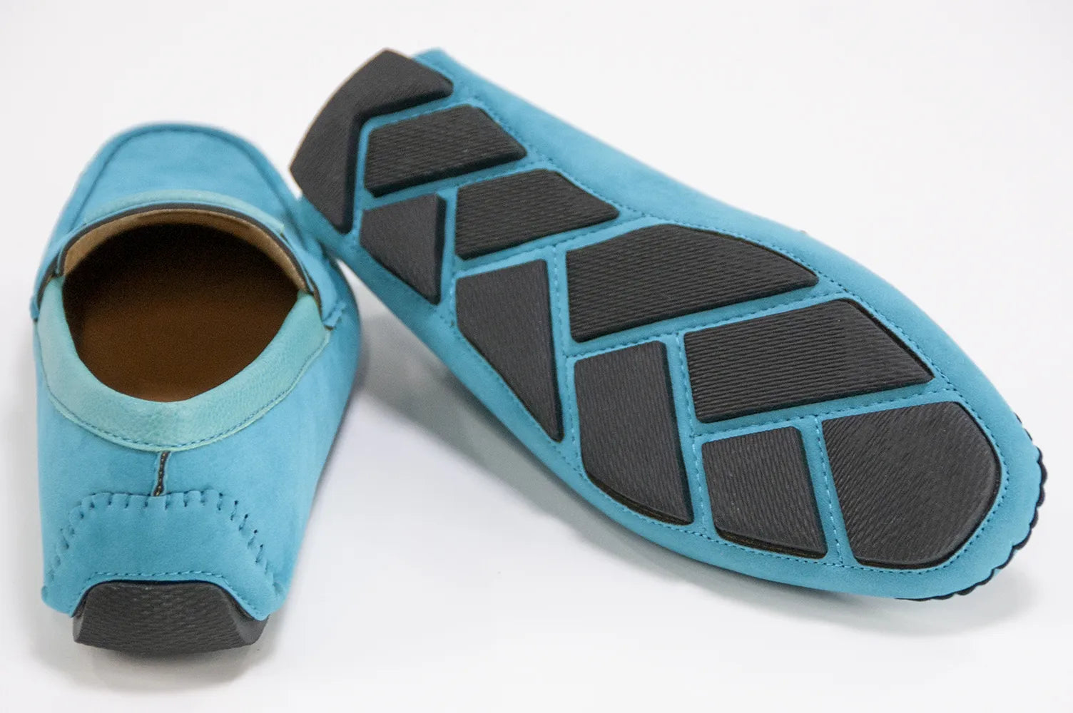 Turquoise Velvet Driver Loafers With Leather Topline